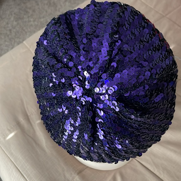 Purple Sequined Stretch Beanie / Hat - Picture 2 of 8